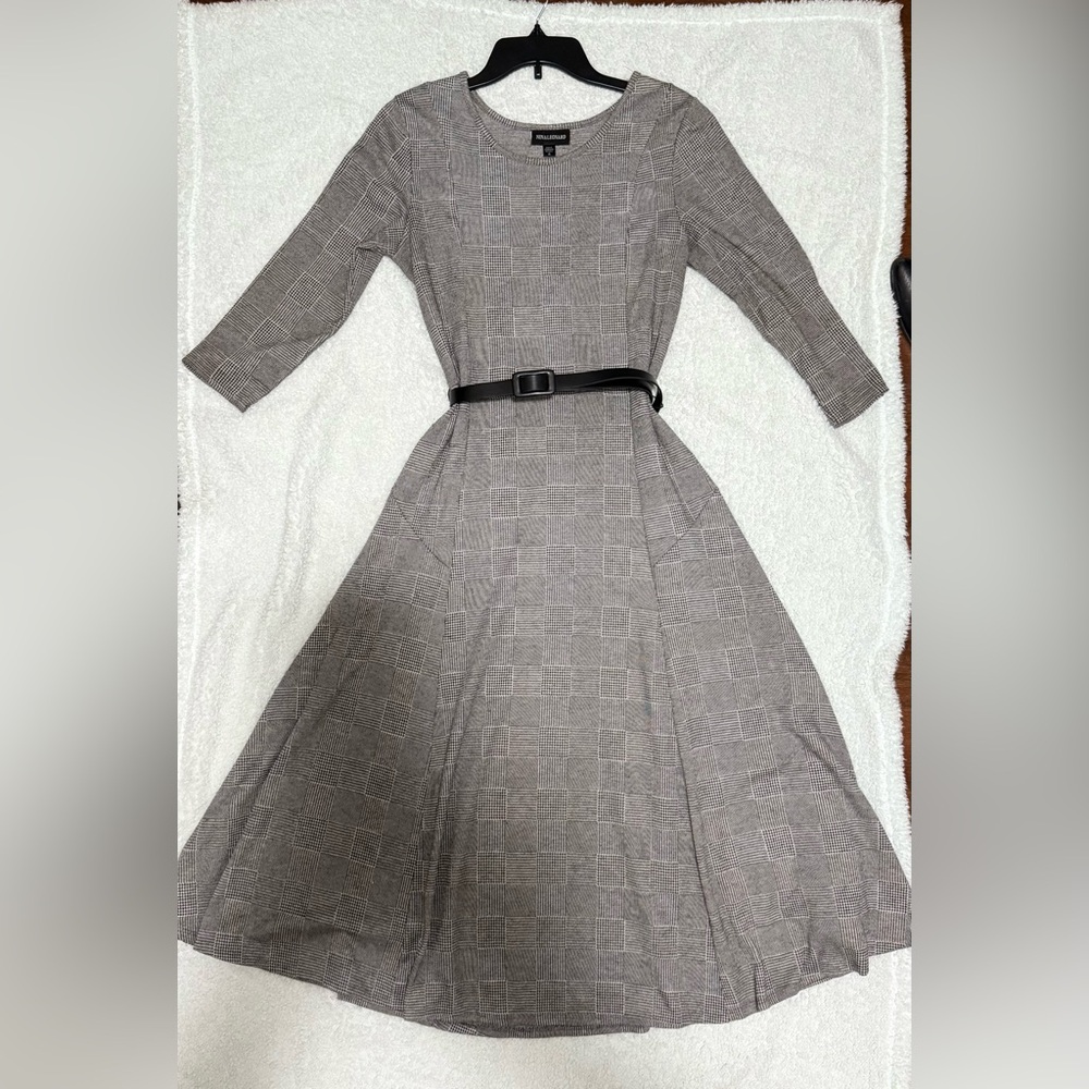 Elegant Gray Plaid Women's Dress